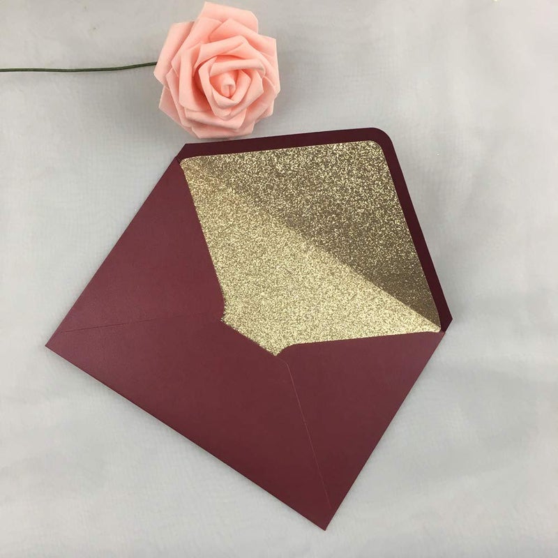 Lucky Star 25 PCS Pearl Burgundy with Rose Gold glitter Envelopes A7 ,5.35 x 7.7 inches, Perfect for 5x7 Wedding Invitation Cards,Birthday Greeting RSVP Invite - Image 3